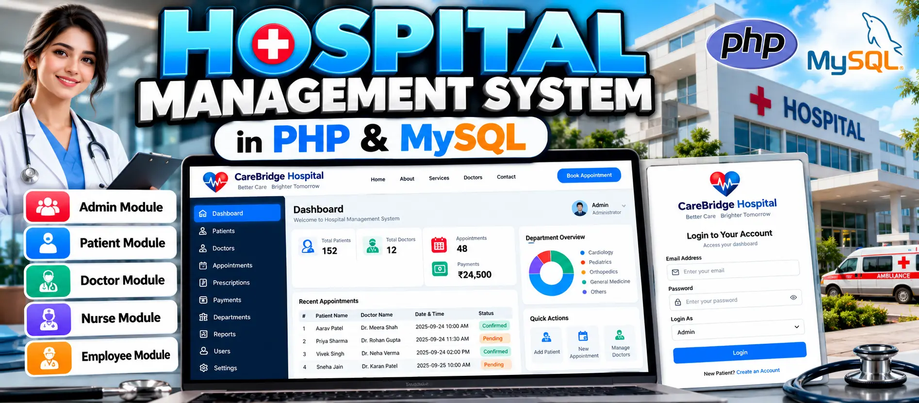Hospital Management System is a PHP and MySQL