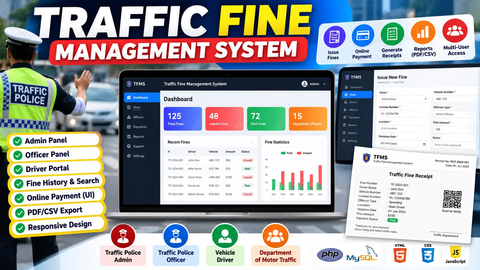 Traffic Fine Management System in PHP and MySQL