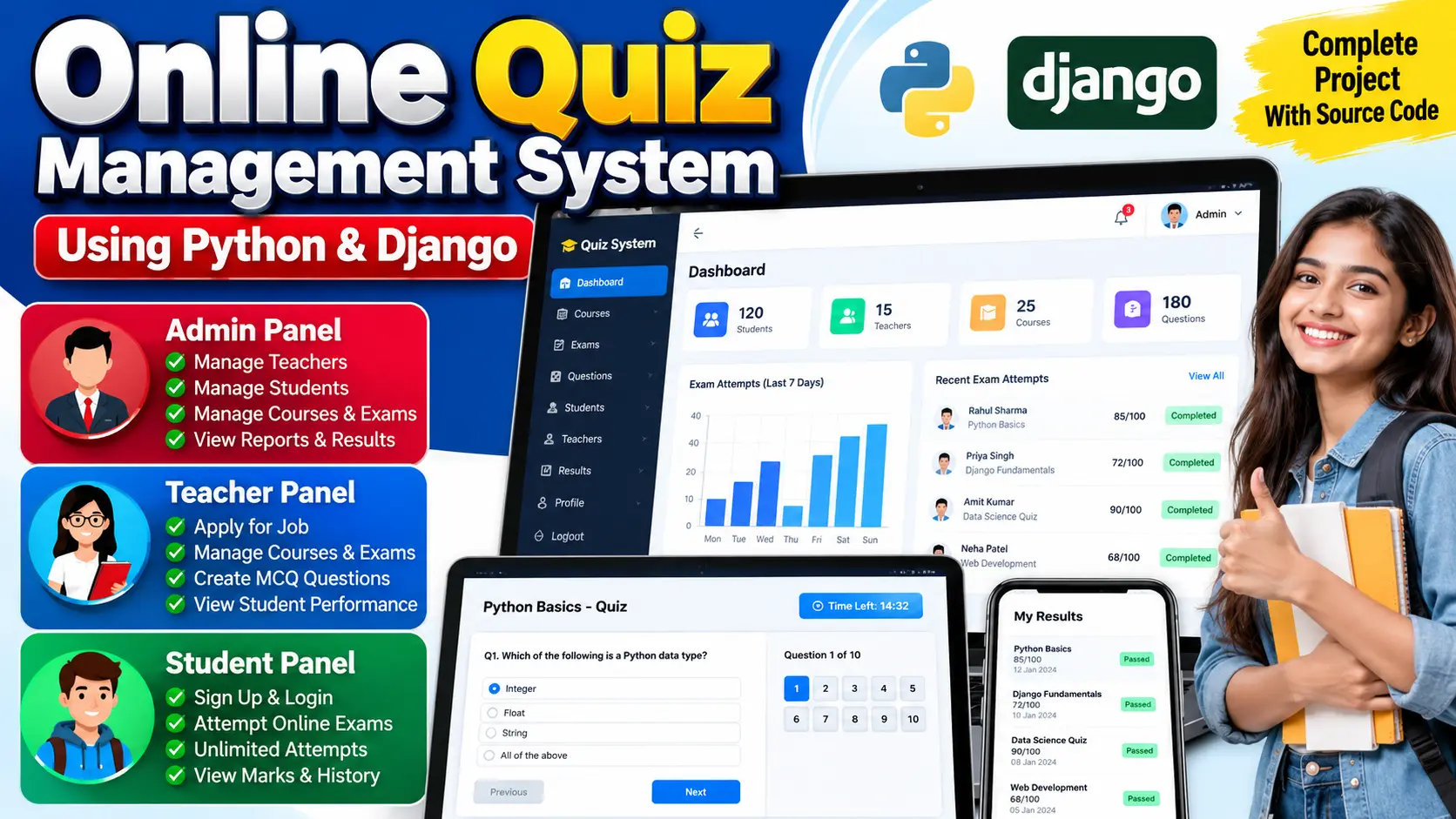 Online Quiz Management System Using Python and Django