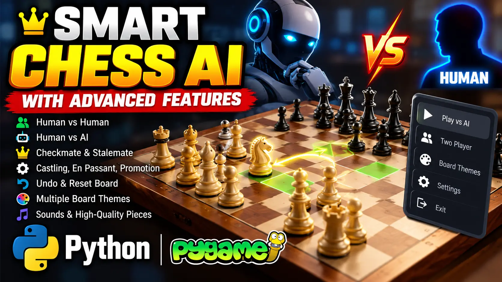 Smart Chess AI with Advanced Features Using Python and Pygame