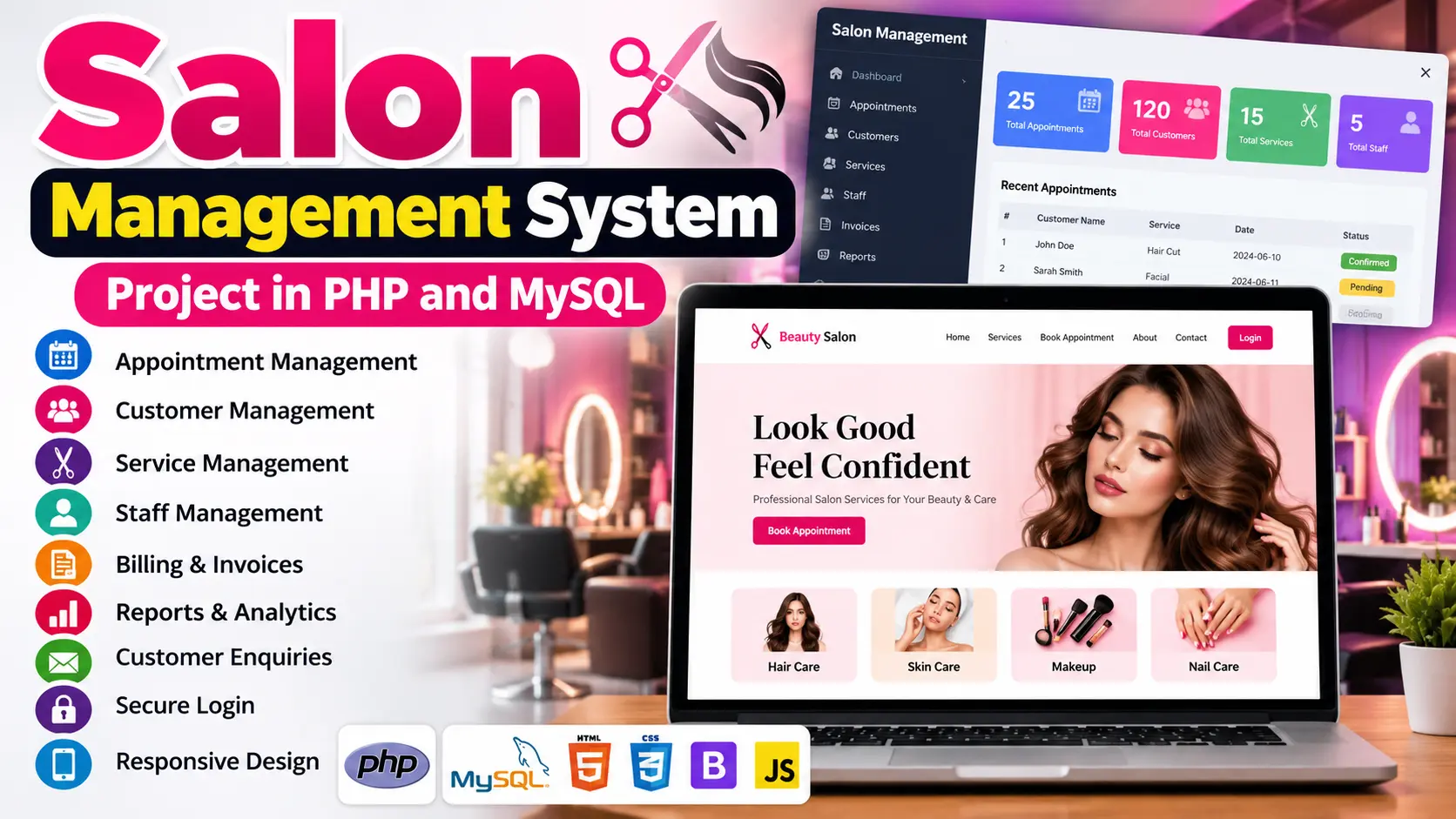 Salon Management System Project in PHP and MySQL