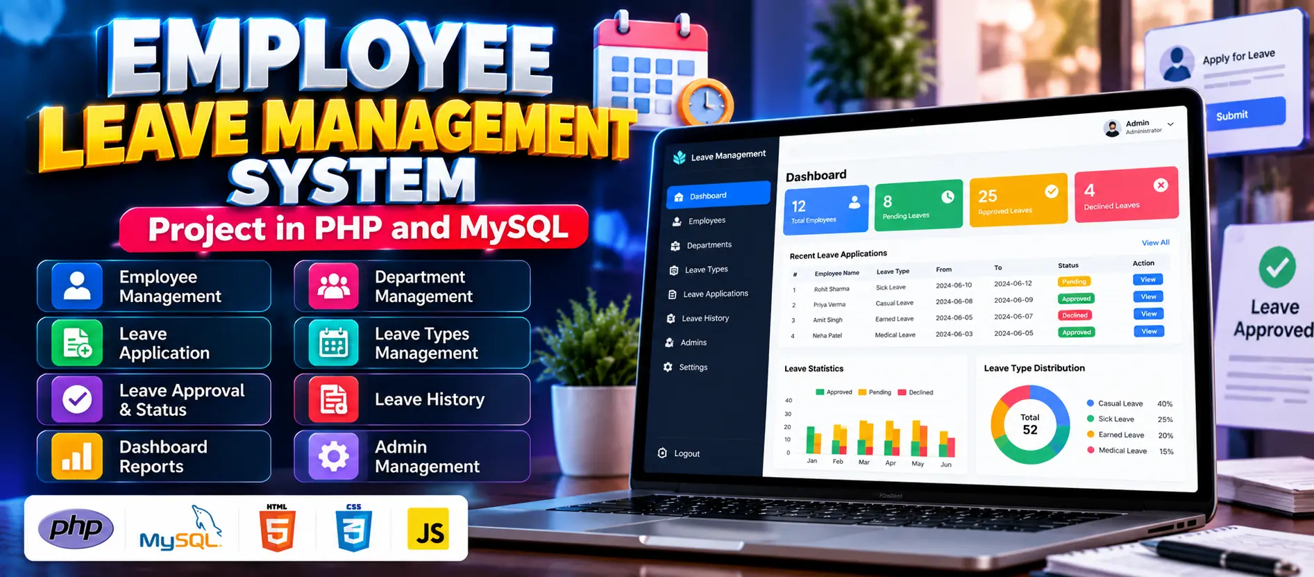 Employee Leave Management System in PHP and MySQL