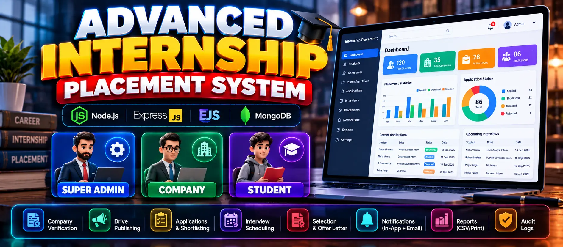 Internship Placement System Using Node.js, Express and MongoDB