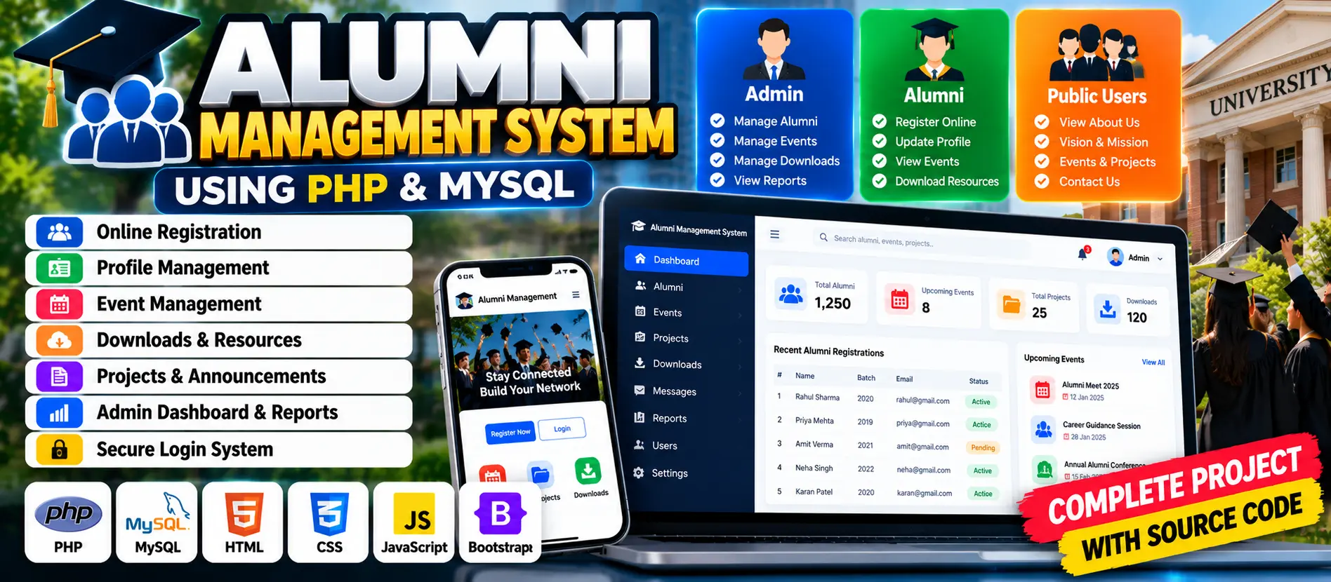 Alumni Management System in PHP and MySQL