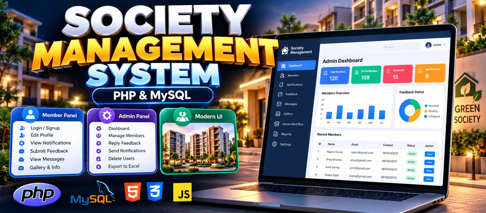 Society Management System Using PHP and MySQL