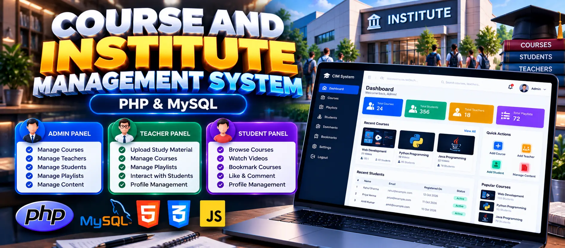 Course and Institute Management System Using PHP and MySQL