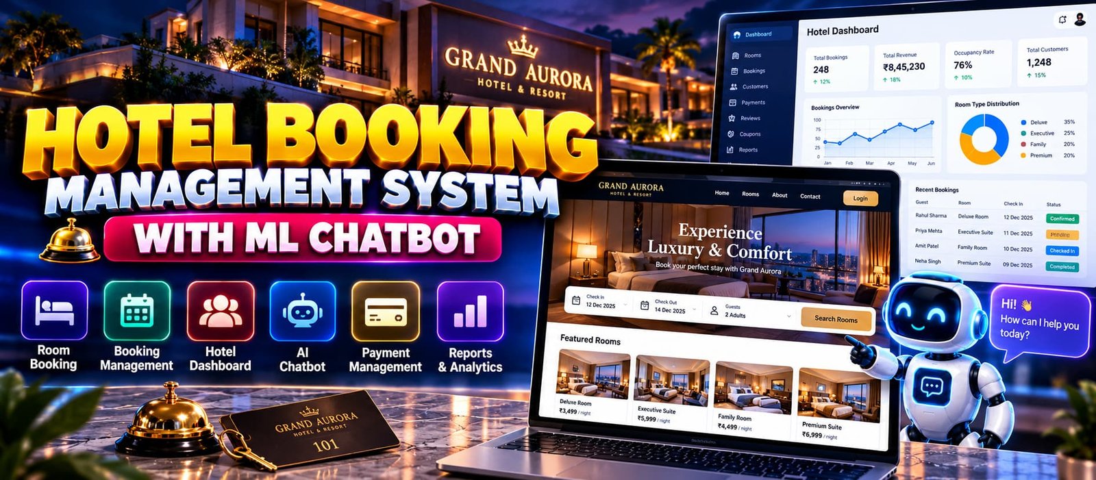 Hotel Booking Management System Using Python Django with ML Chatbot