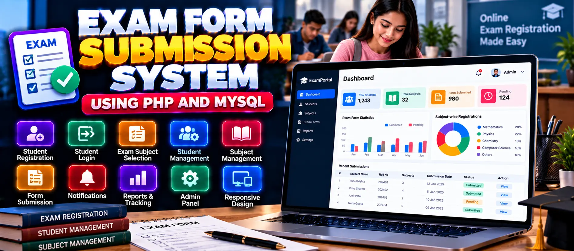 Exam Form Submission System Using PHP and MySQL