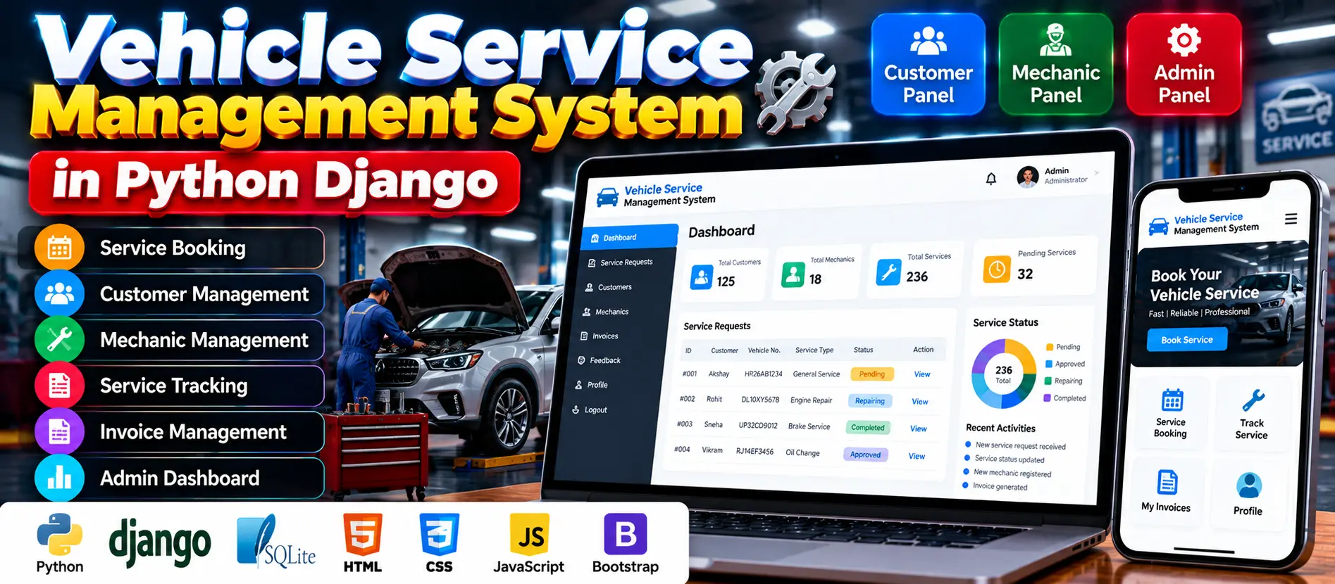 Vehicle Service Management System Using Django and SQLite
