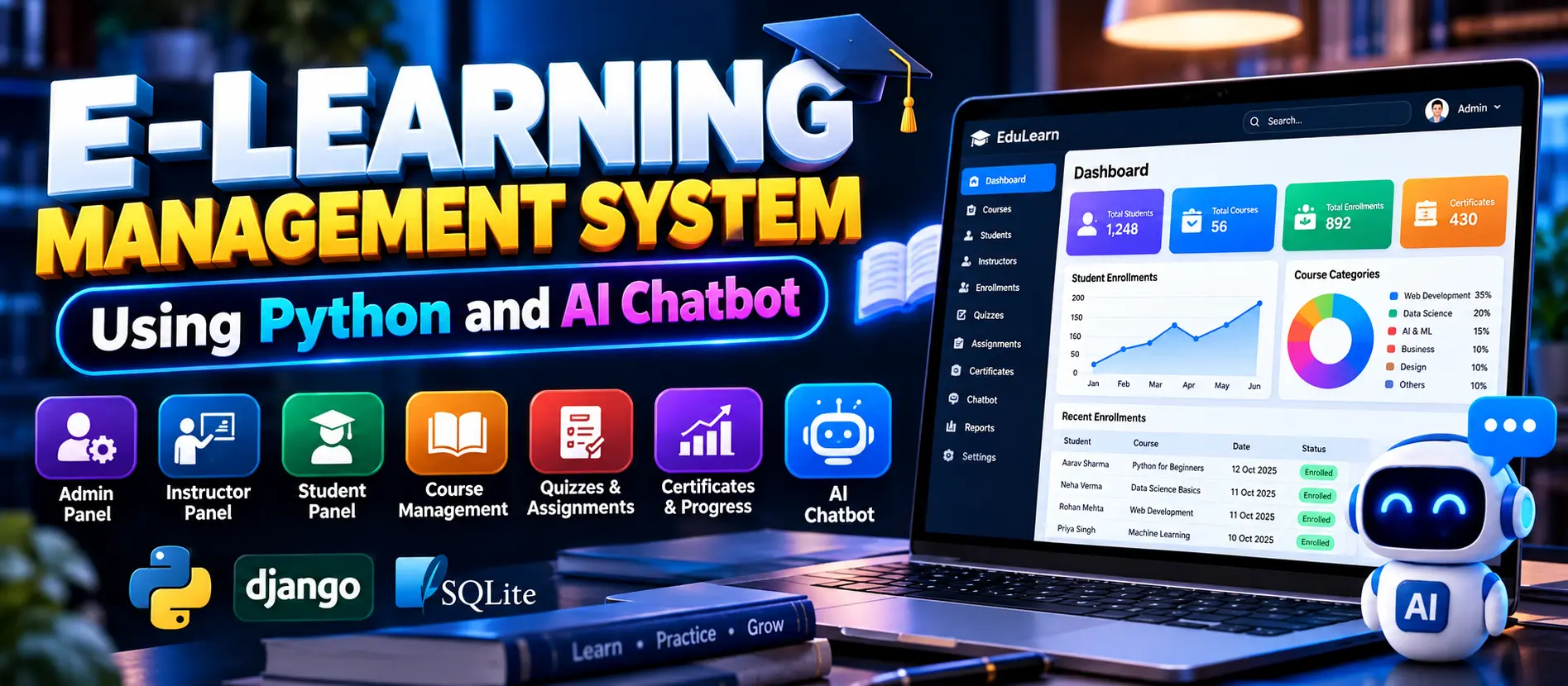 E-Learning Management System Using Python and AI Chatbot