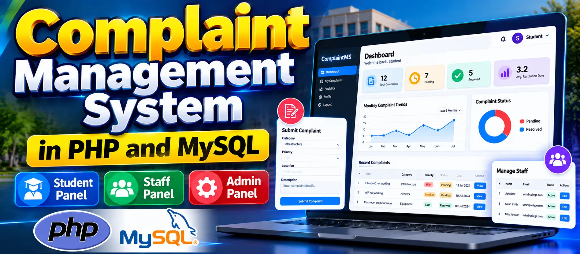 Complaint Management System in PHP and MySQL
