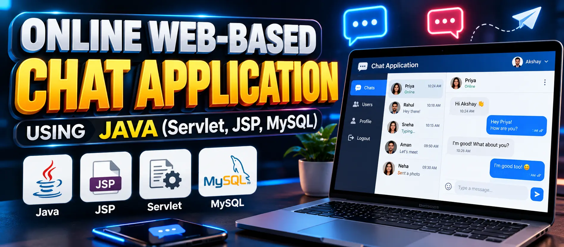 Online Web-Based Chat Application Using Java (Servlet, JSP, MySQL)