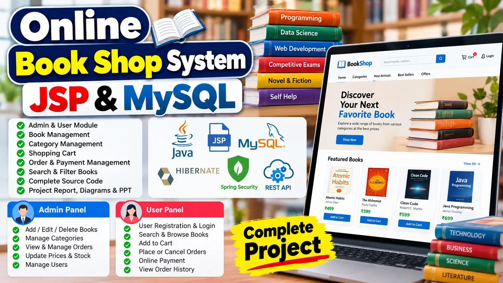 Online Book Shop System Using JSP and MySQL