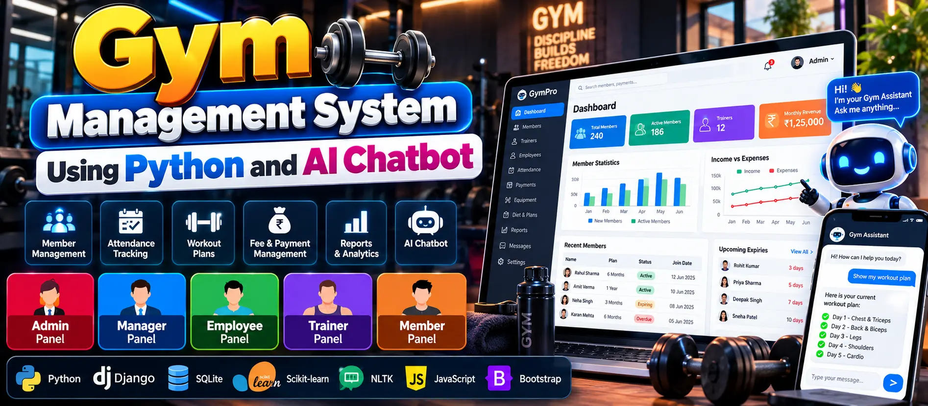 Gym Management System Using Python and AI Chatbot