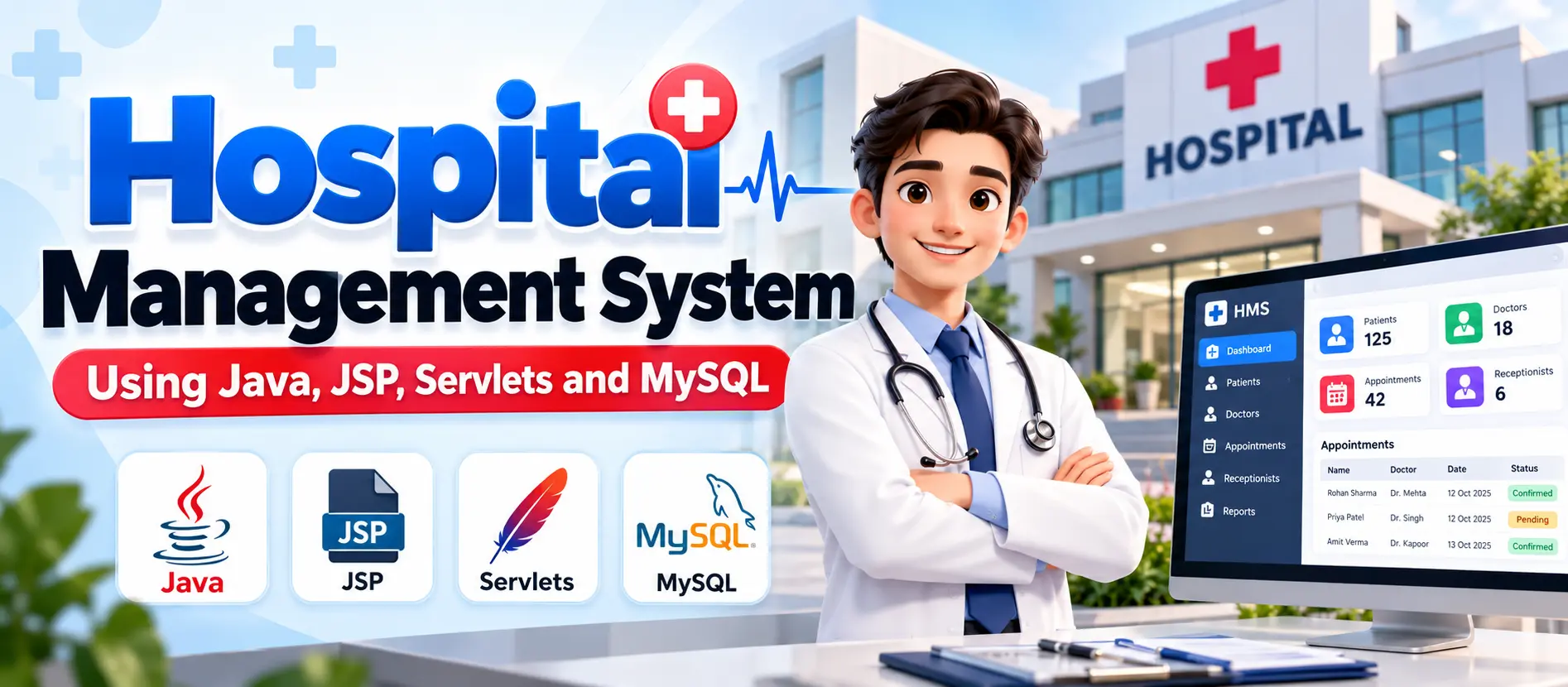 Hospital Management System Java Using JSP, Servlets, MySQL