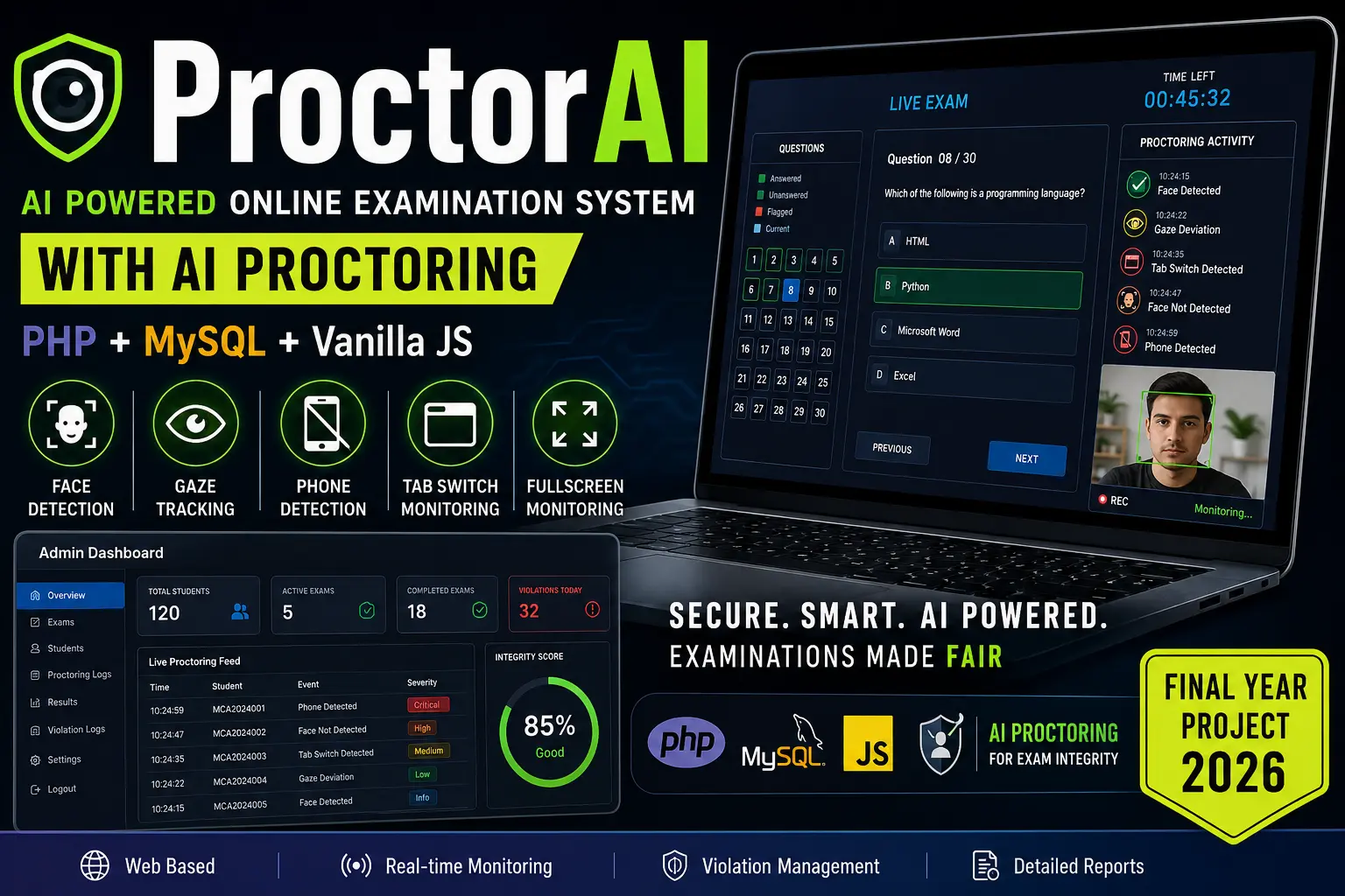 AI-Powered Online Examination System with Face Detection Using PHP &amp;amp;amp; MySQL